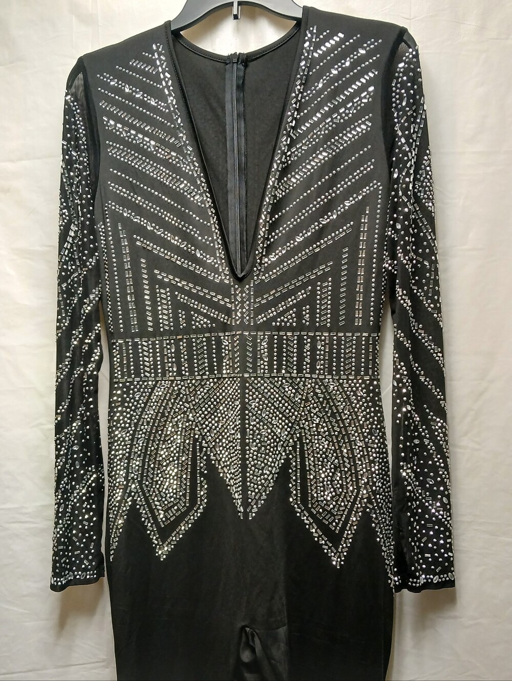 Black Embellished Long-Sleeve Jumpsuit